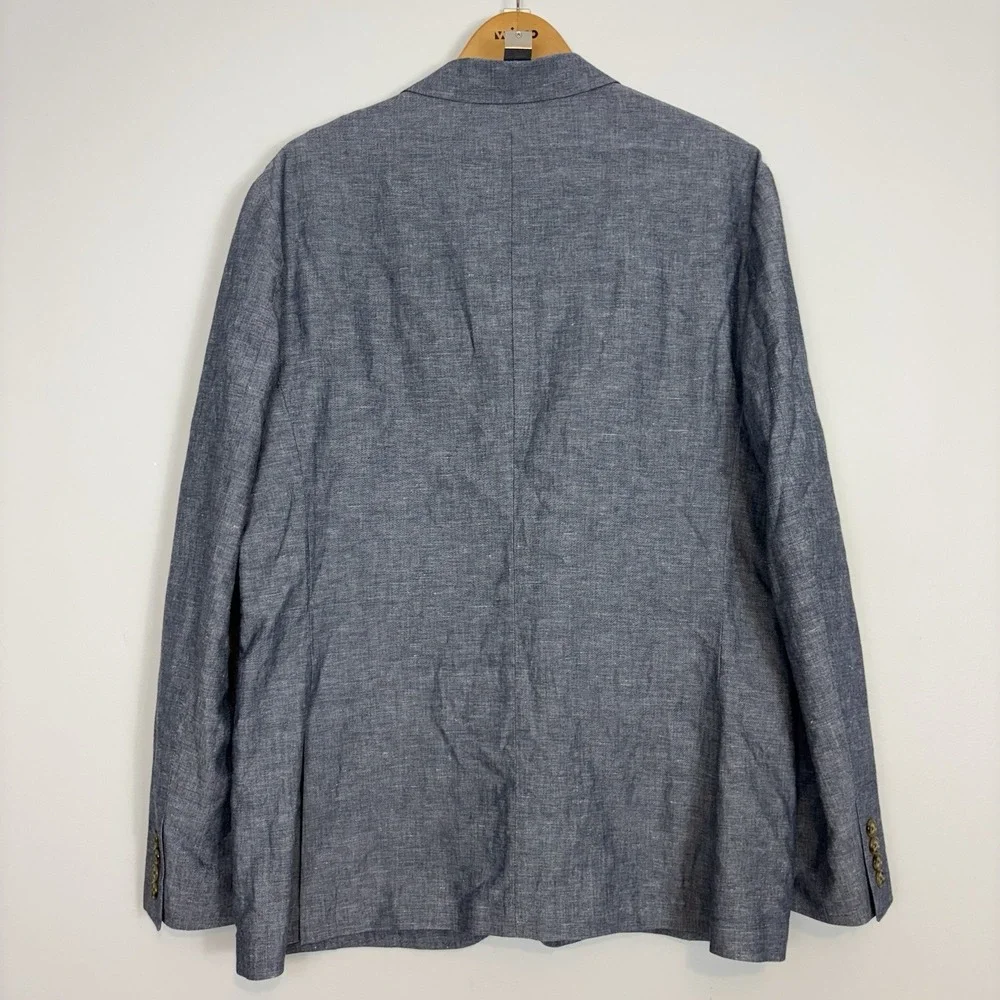 J Crew Ludlow Blazer 44R Blue Somelos Cotton Linen Blend Unstructured